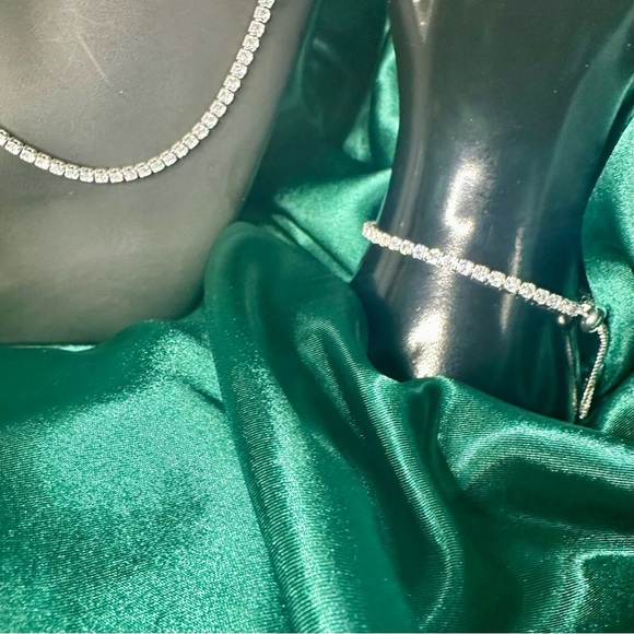 Dainty Tennis Necklace & Bracelet Set | Silver Plated CZ - Picture 5 of 13